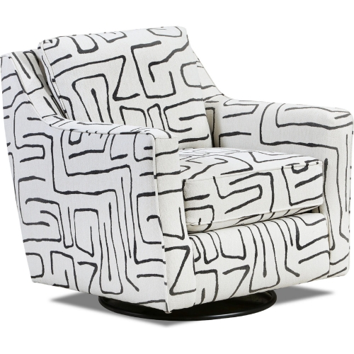Swivel Glider Accent Chair in Fossil Ebony White Grey Fabric